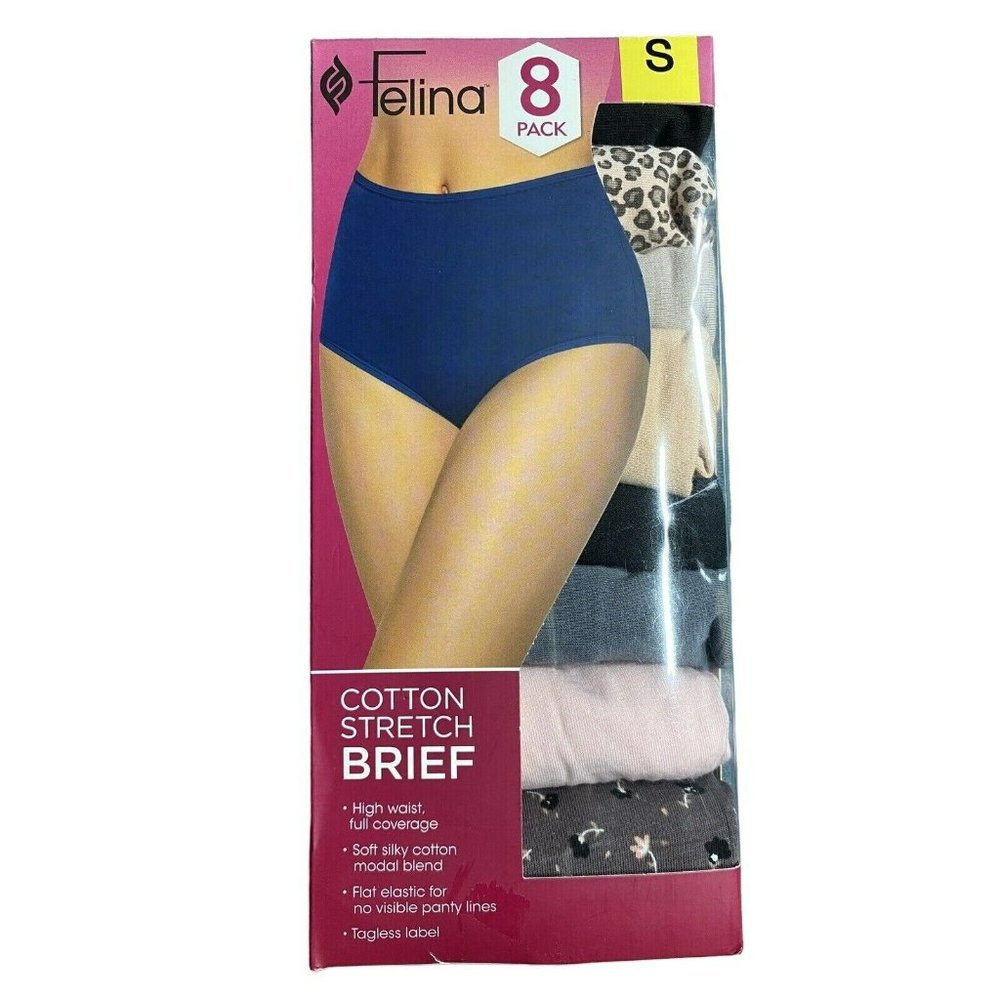 NWT Felina Women's High Waist Cotton Stretch Briefs 8 Pack S $40 1HL231